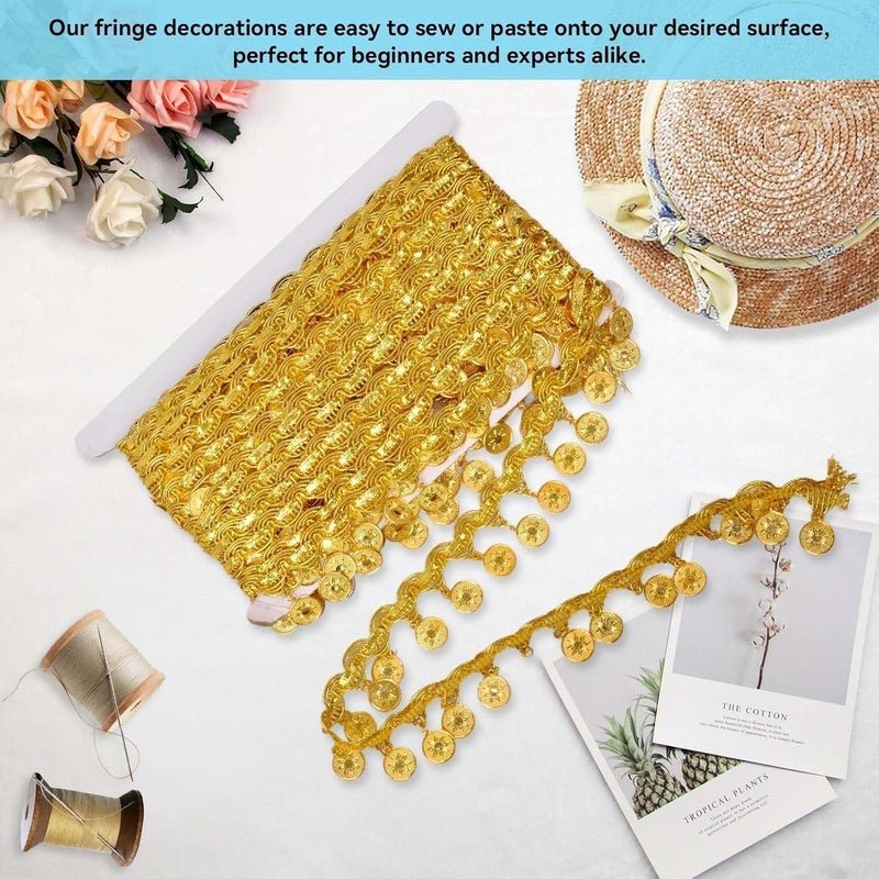 Beufee 10 Yards Gold Coin Shape Sequin Tassel Trim, Sequins Tassel Fringe Trim Women's Sequin Tassel Belly Trim National Dance Accessory Coins Belly Dance Hip Scarf Belt Trim Dance Tassel (Flower) - Image 5